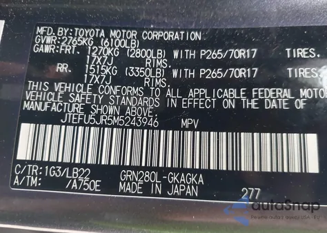 2021 Toyota 4Runner Sr5 Premium z USA, uszkodzony, nr VIN JTEFU5JR5M5243946